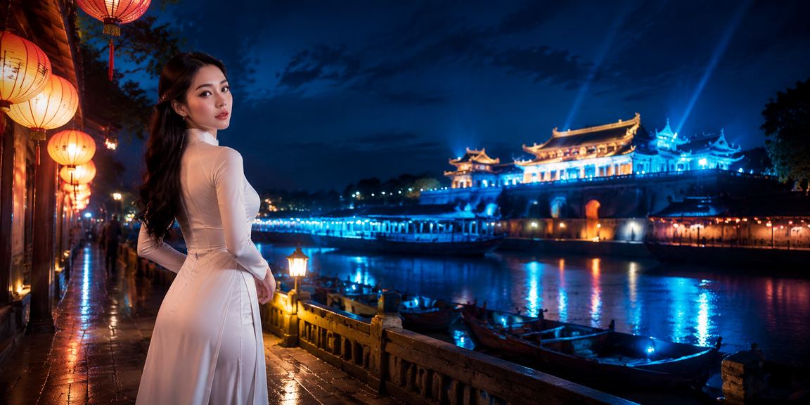 Cô gái mặc áo dài Huế xem kết quả bóng đá và tìm hiểu hướng dẫn cá cược trực tuyến