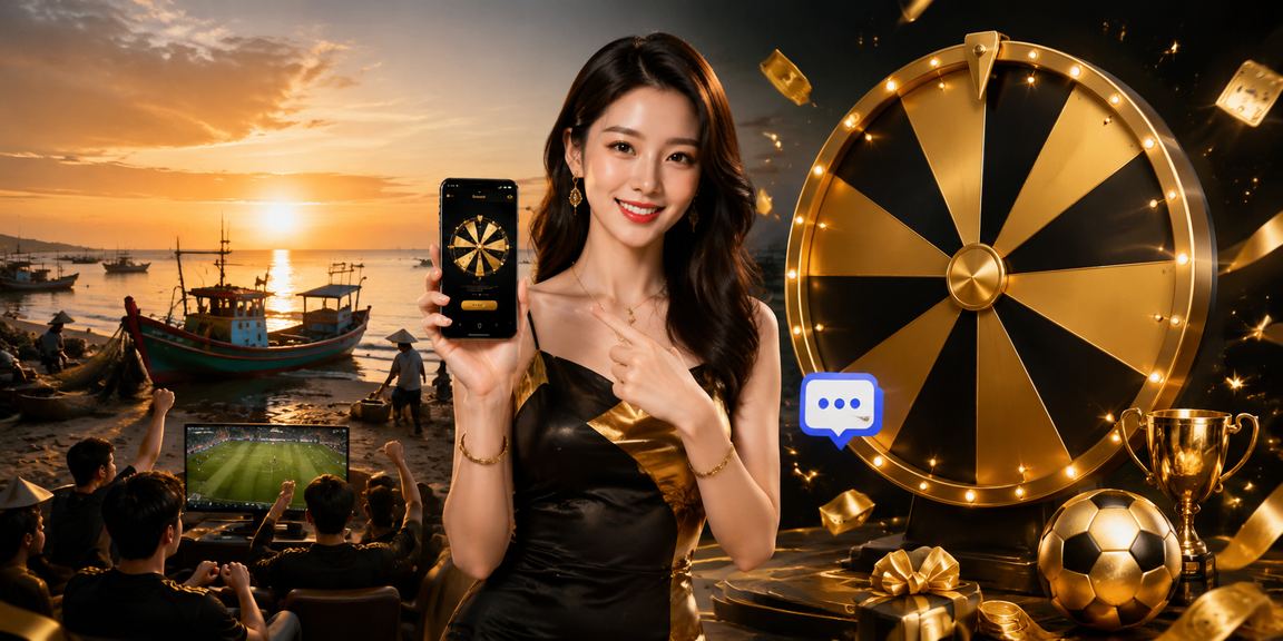 Người dùng tại bãi biển Mũi Né thư giãn và tham gia trò chơi may mắn trên điện thoại